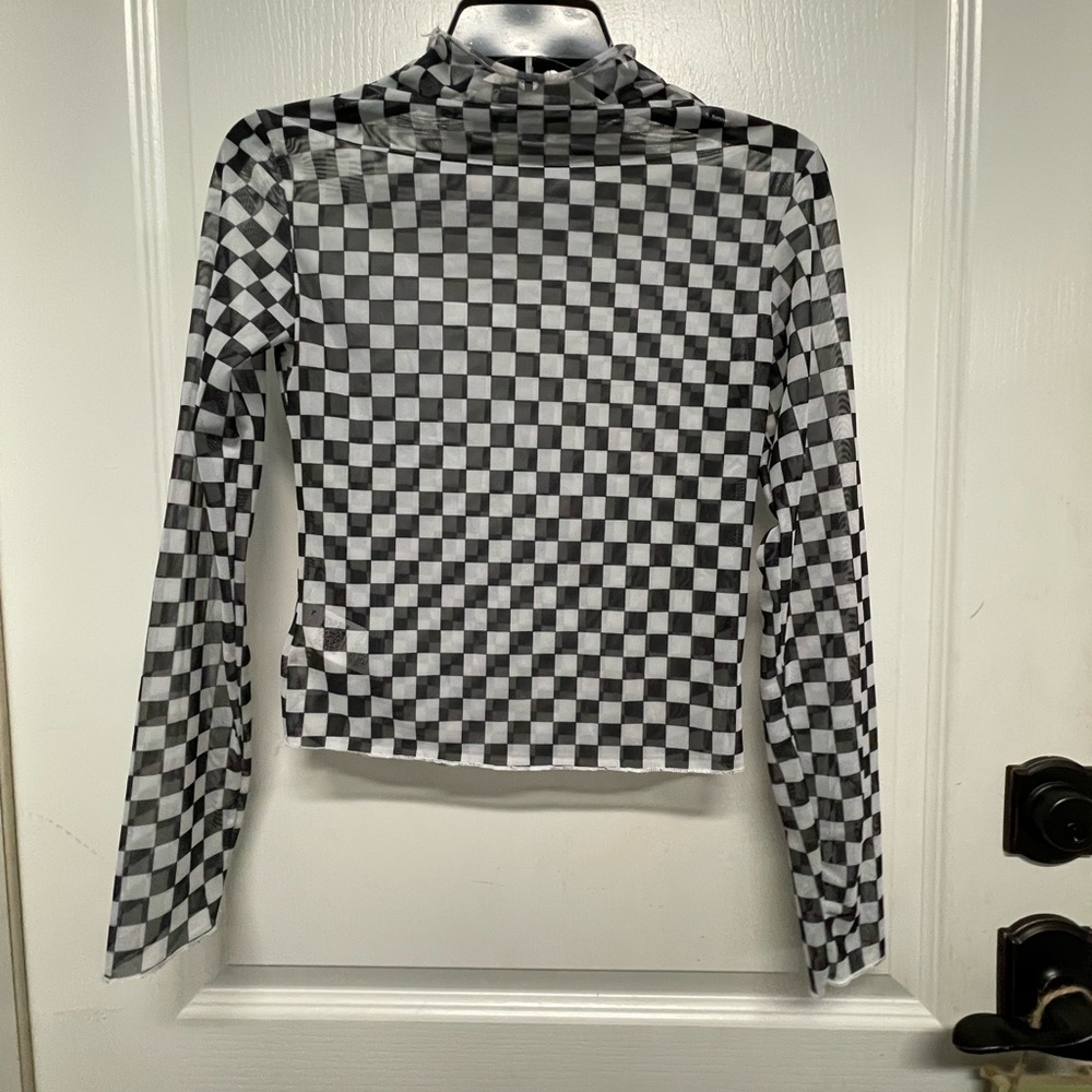 Checkered Long Sleeve Women's Top- Size S